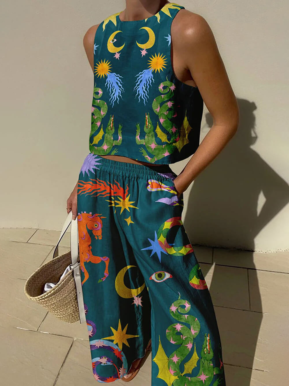 Isabella Print Tank and Pocketed Pants Set