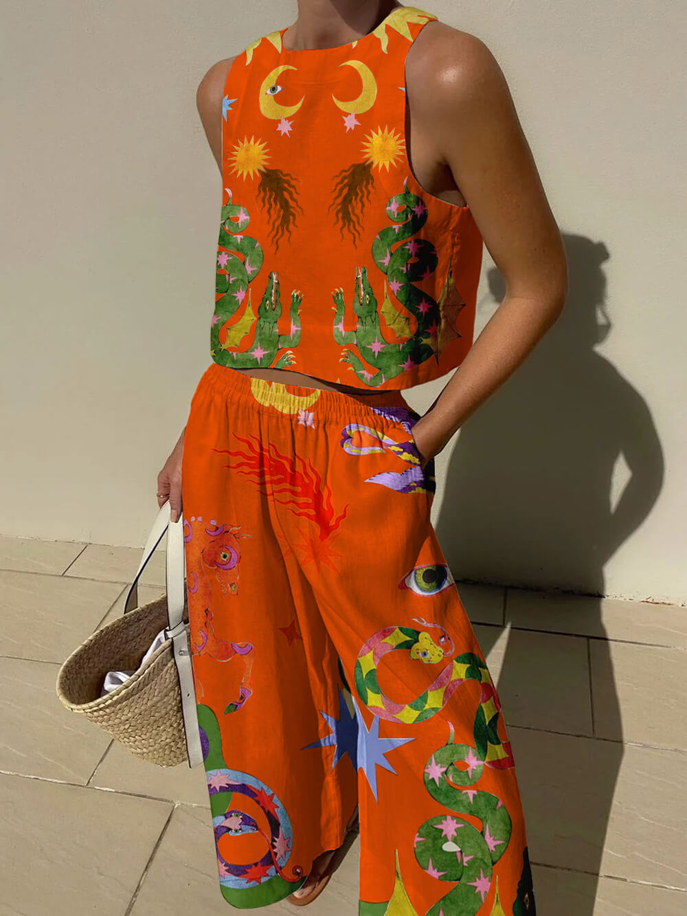 Isabella Print Tank and Pocketed Pants Set