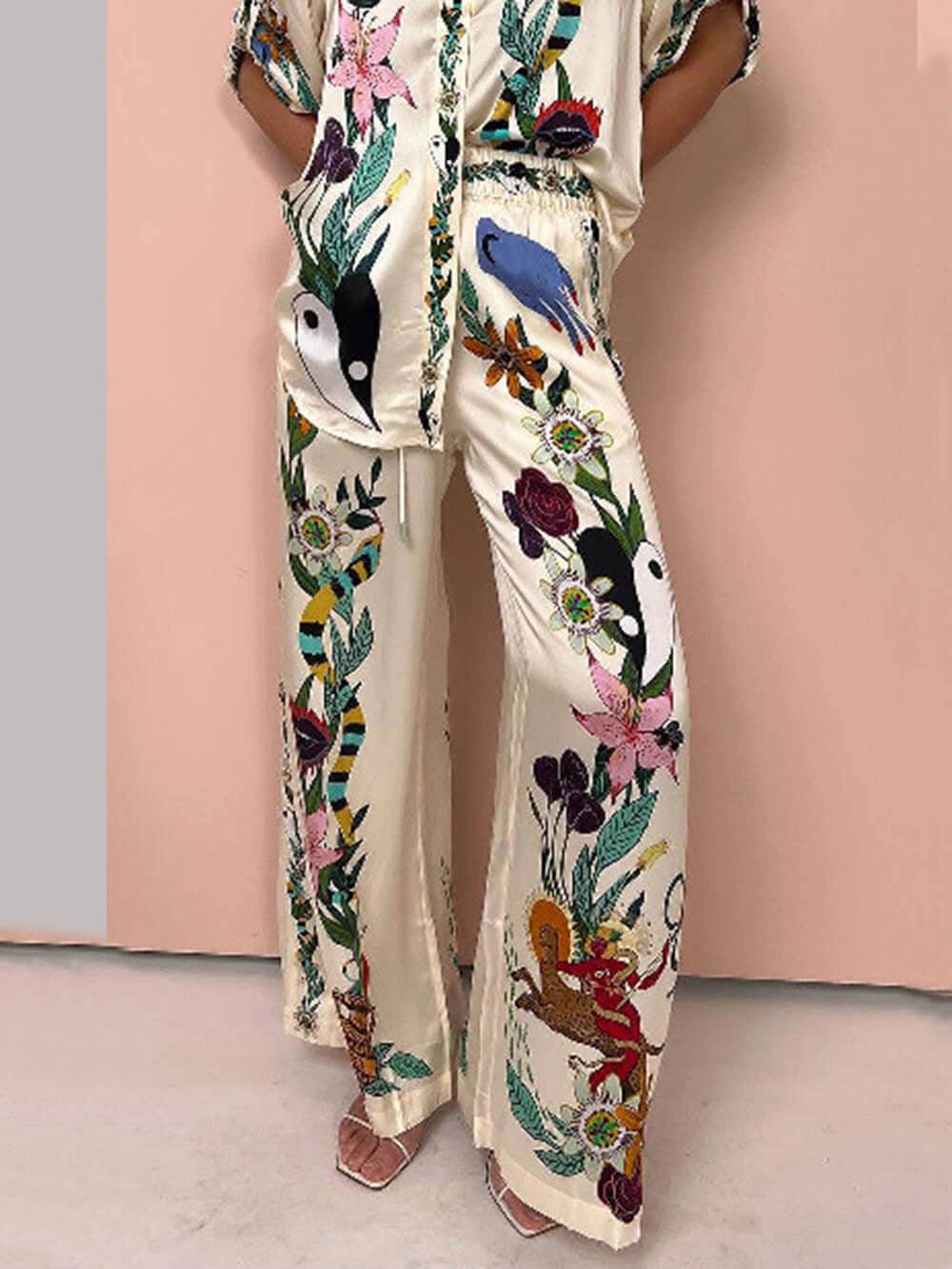 Luca Satin Print Shirt & Trousers Set