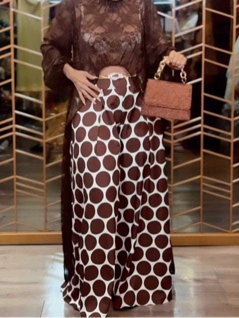 Sienna Lace Robe Top and Polka Dot Trousers Set
