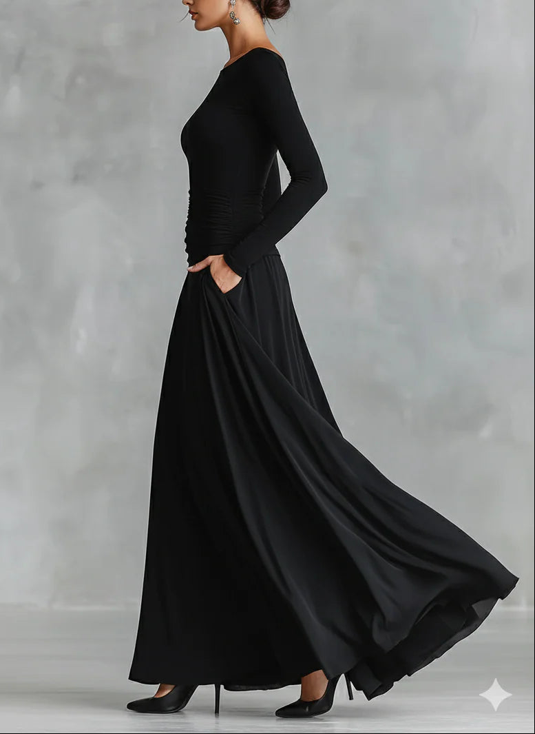 Fiorella | Modern long dress in black crepe