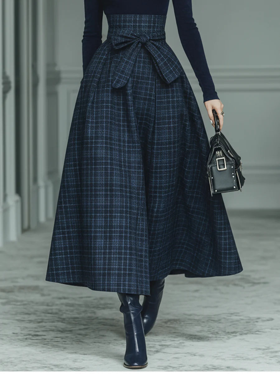 Lila Turtleneck Stretch Top & Plaid Skirt Set