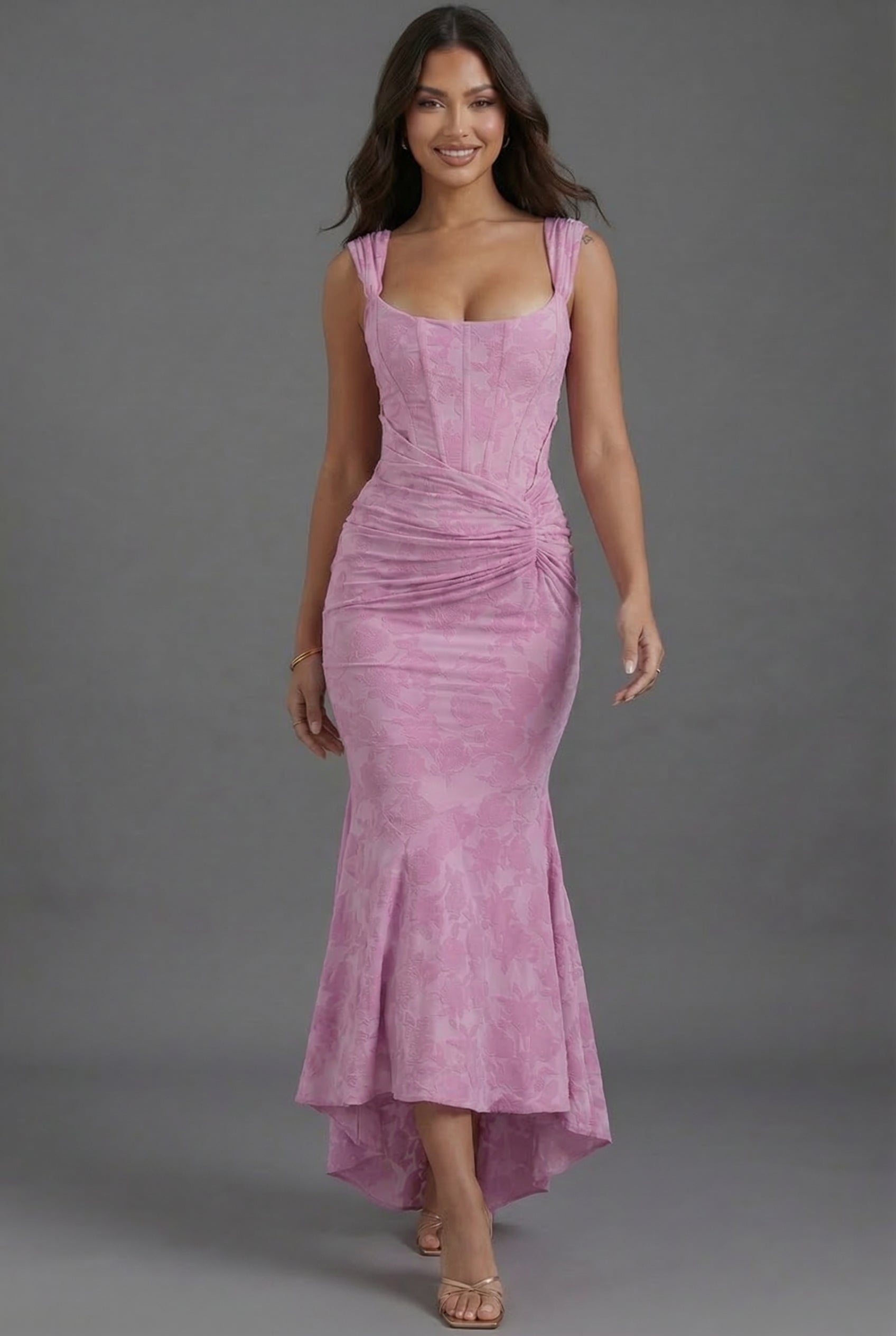 Uriel Floral Corset Ruched Maxi Dress