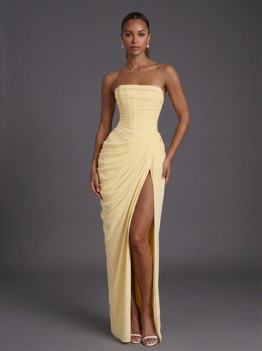 Marlou Strapless Corset Ruched Maxi Dress