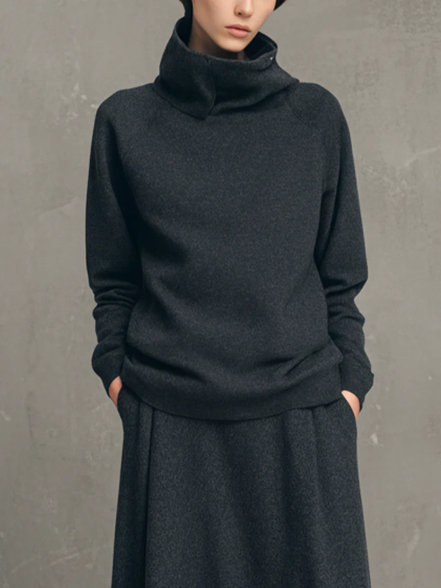 Sabrina Charcoal Gray High-neck Top and Flared Skirt Set