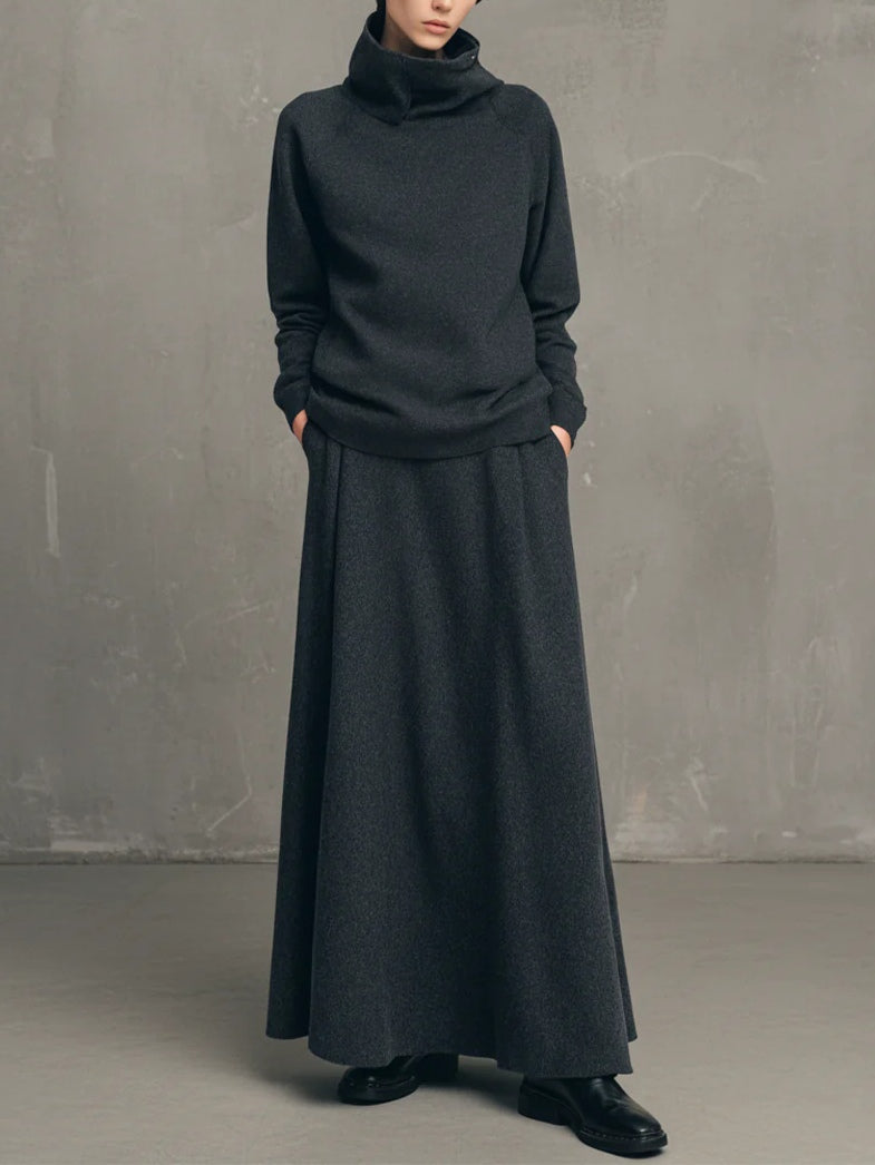 Sabrina Charcoal Gray High-neck Top and Flared Skirt Set