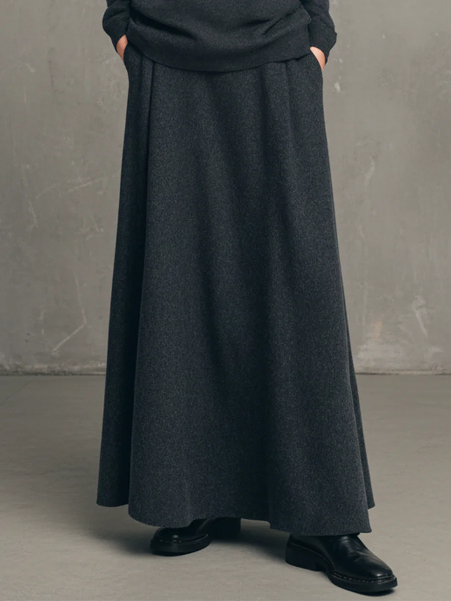 Sabrina Charcoal Gray High-neck Top and Flared Skirt Set