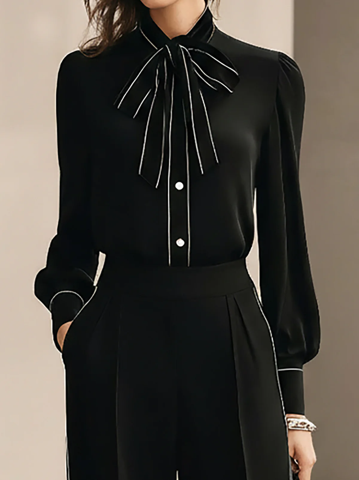 Bianca Bow-tie Blouse and Wide-leg Trousers Set