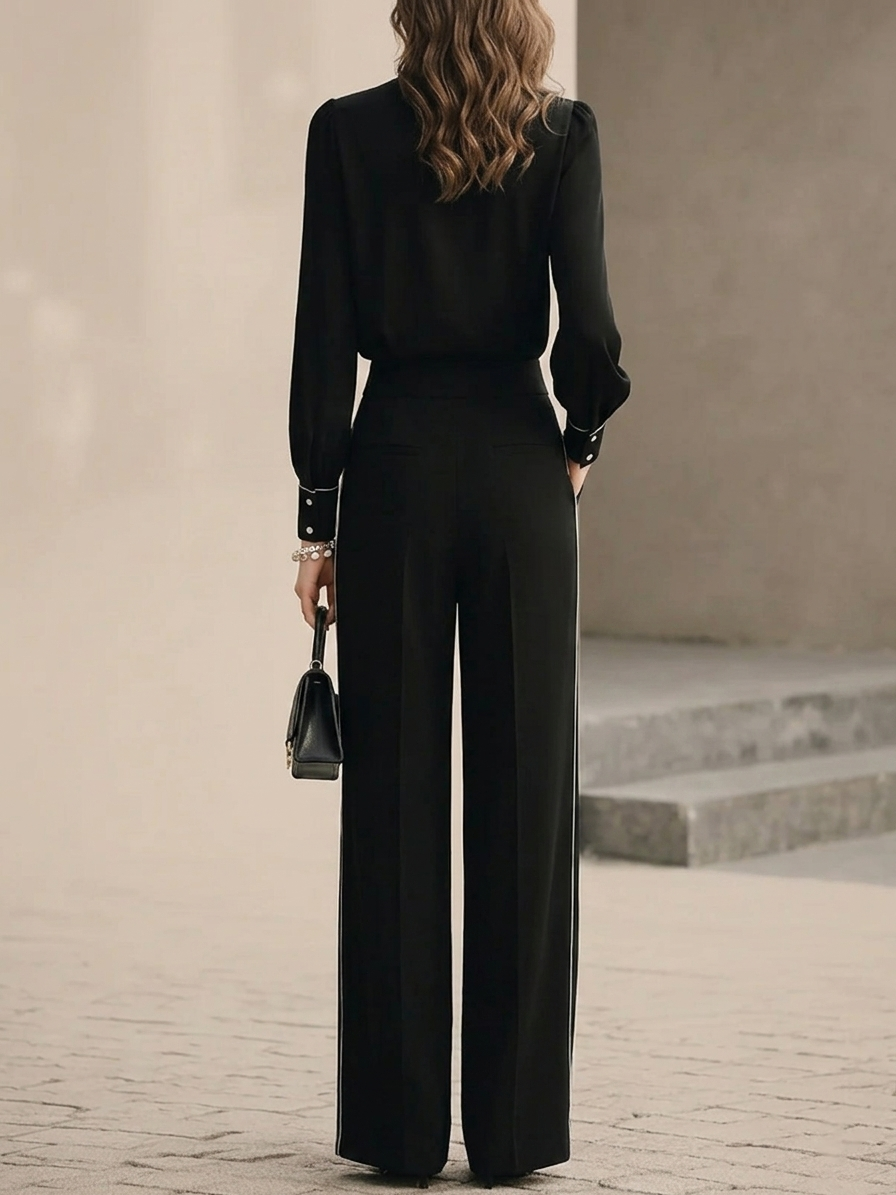Bianca Bow-tie Blouse and Wide-leg Trousers Set