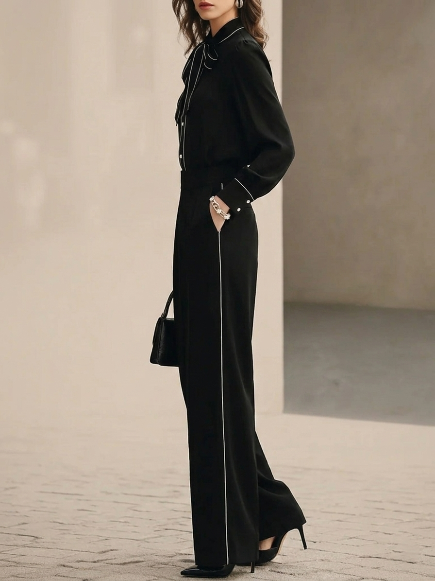 Bianca Bow-tie Blouse and Wide-leg Trousers Set
