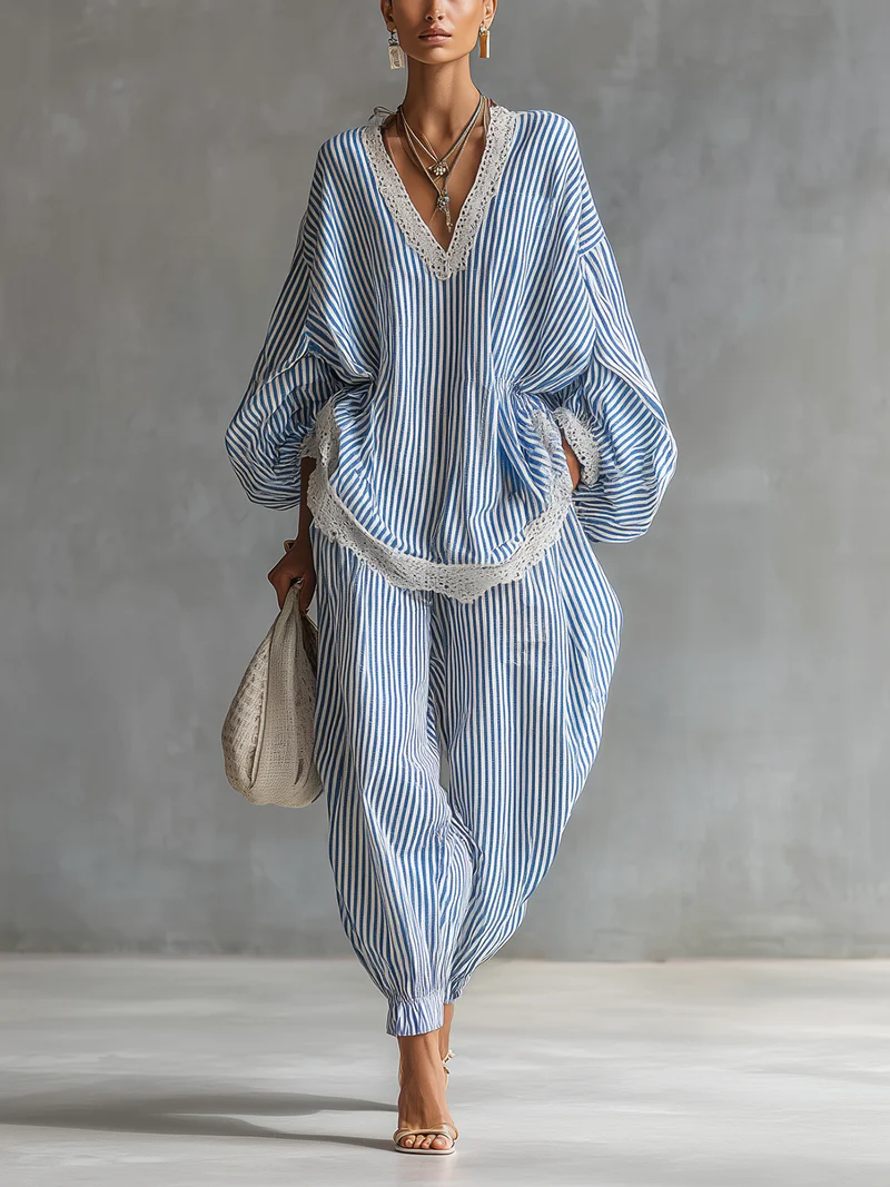 Sofia Blue Striped Two-piece Set