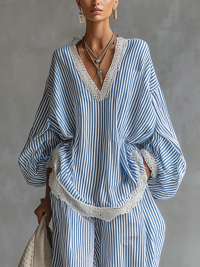 Sofia Blue Striped Two-piece Set