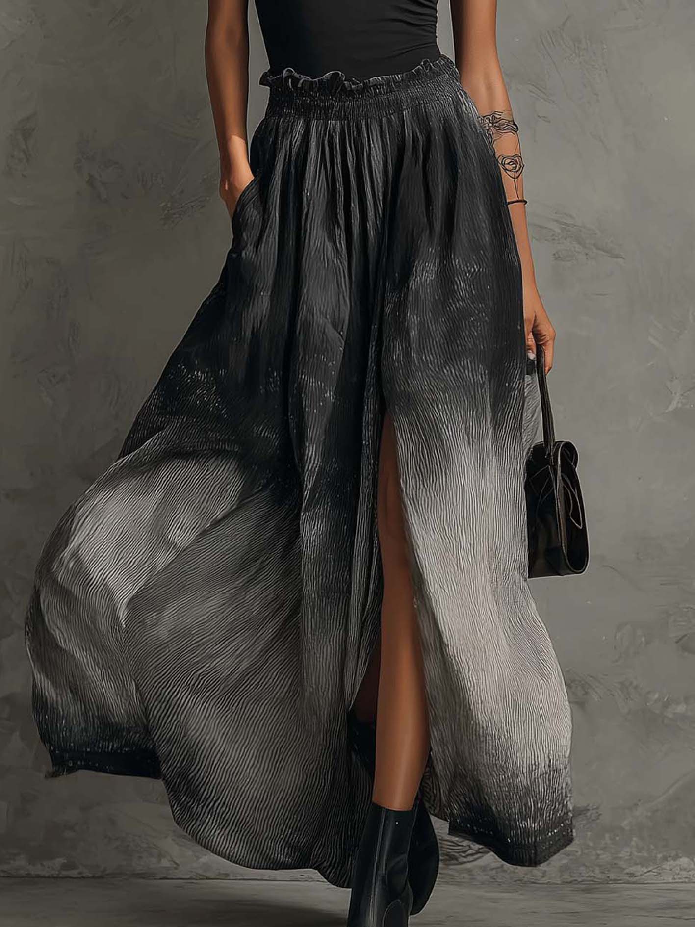 Serena Off Shoulder Ruffle Top & Gradient Pleated Maxi Skirt Set