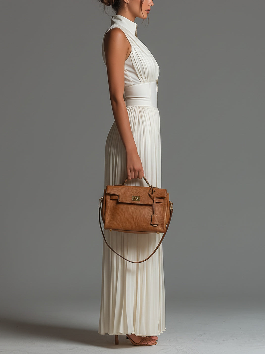 Lola Sleeveless Zip-up Pleated Wide-leg Chiffon Jumpsuit