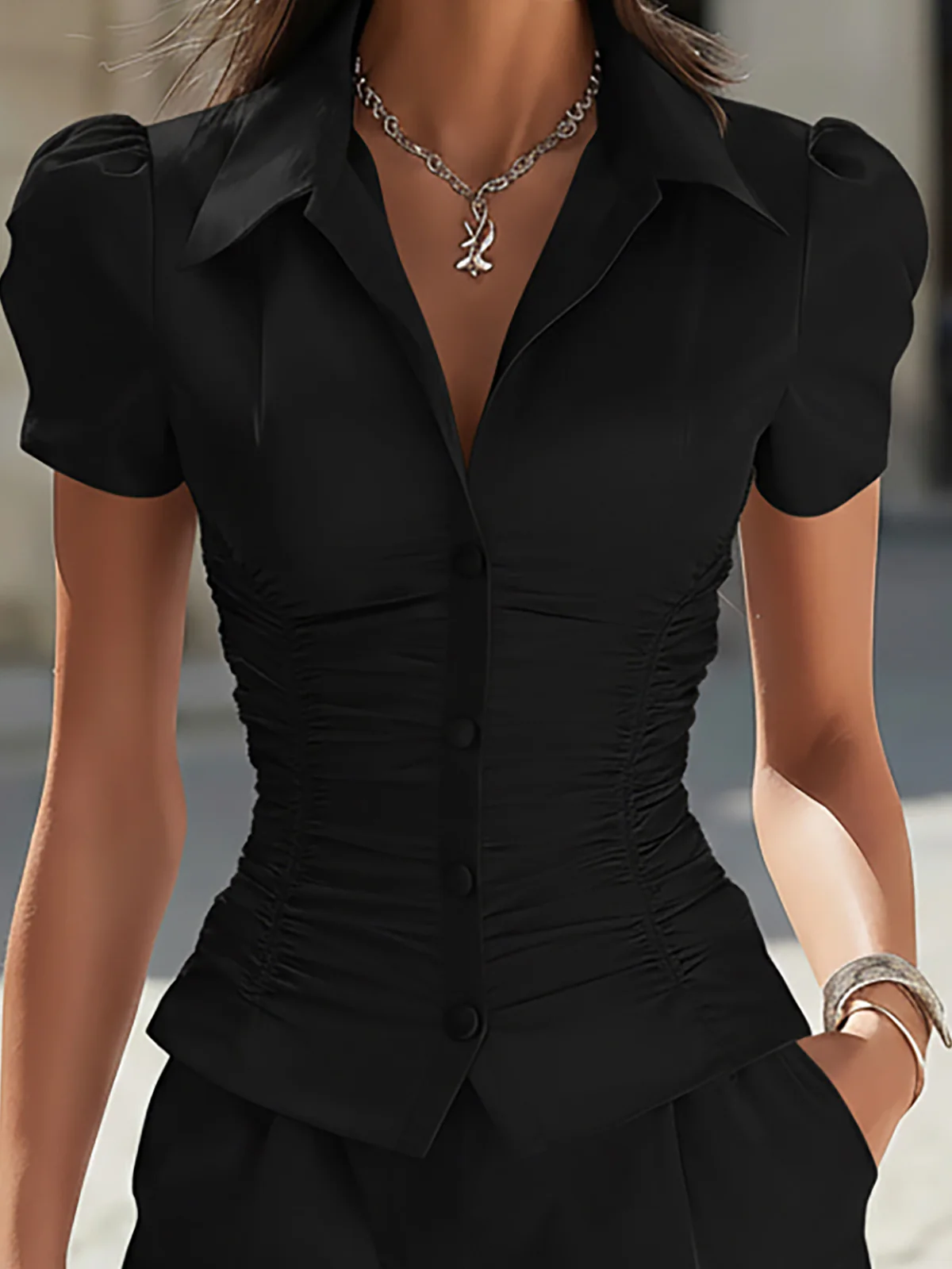 Serena Ruched Blouse and Shorts Set