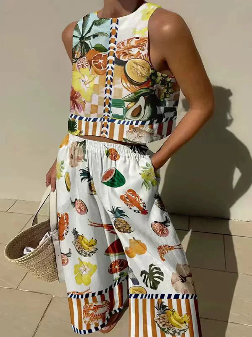 Isabella Print Tank and Pocketed Pants Set