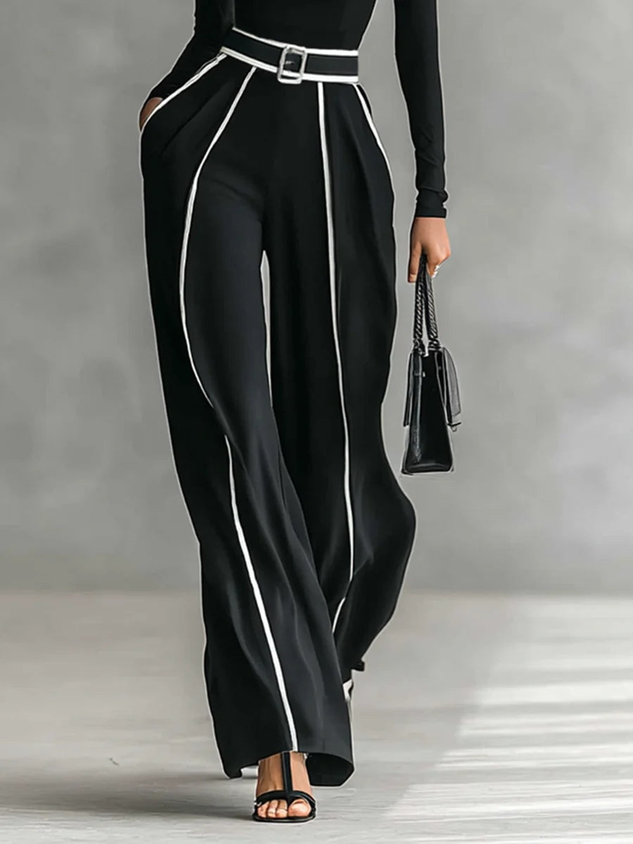 Sophia High-neck Top and Wide-leg Pants Set