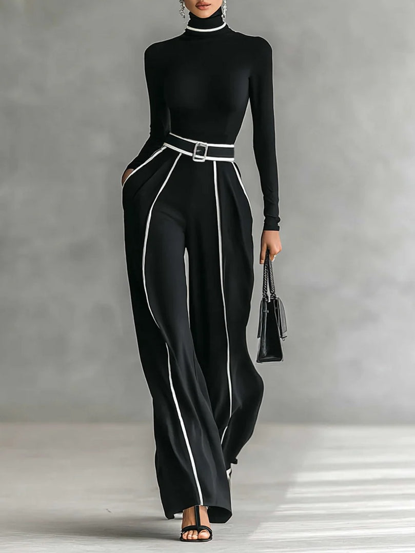 Sophia High-neck Top and Wide-leg Pants Set