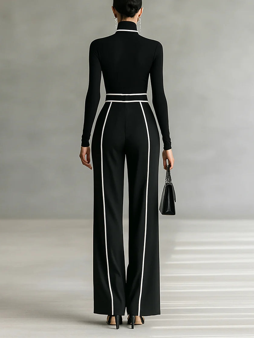 Sophia High-neck Top and Wide-leg Pants Set