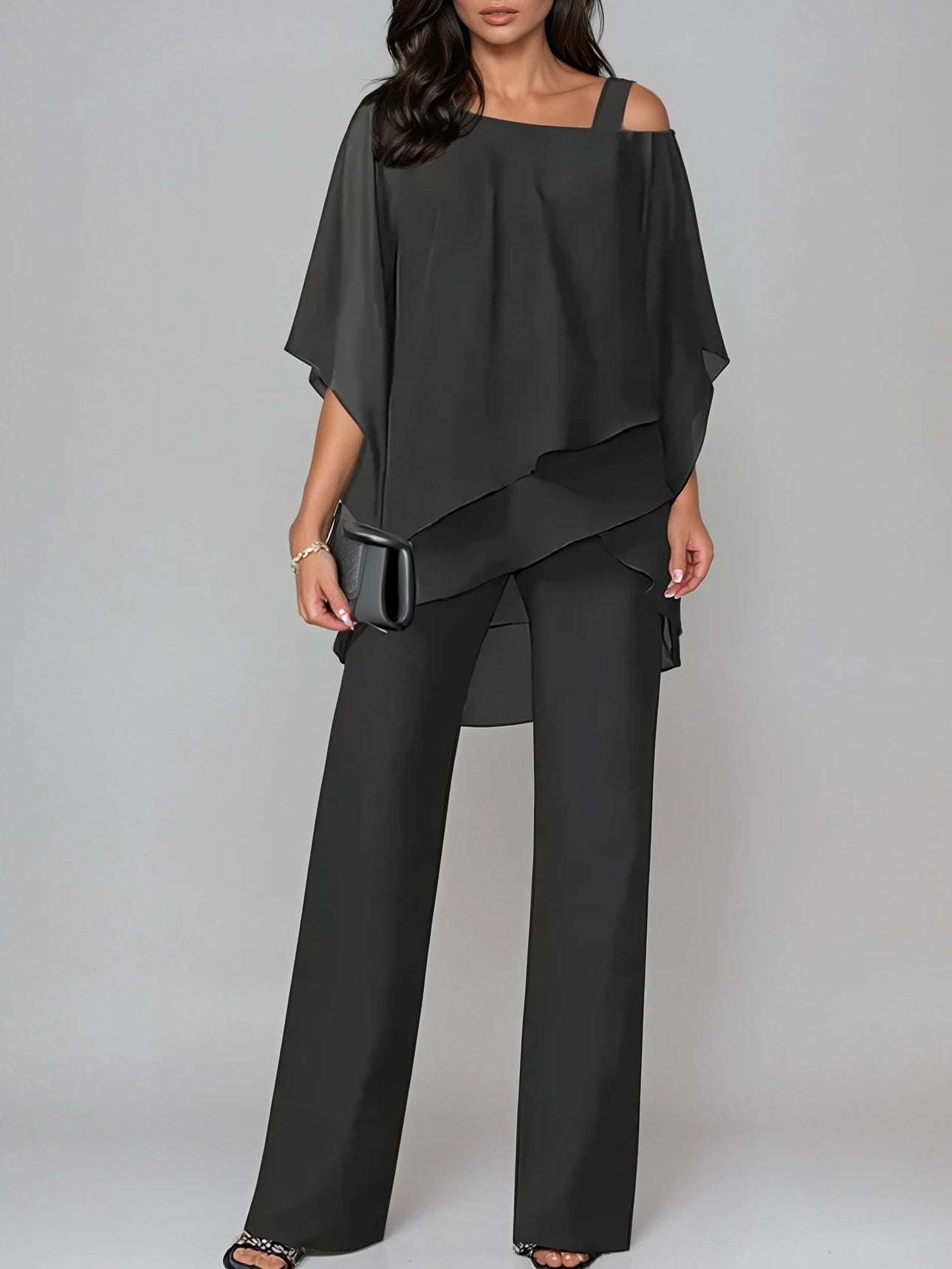 Sofia Off-the-Shoulder Chiffon Suit
