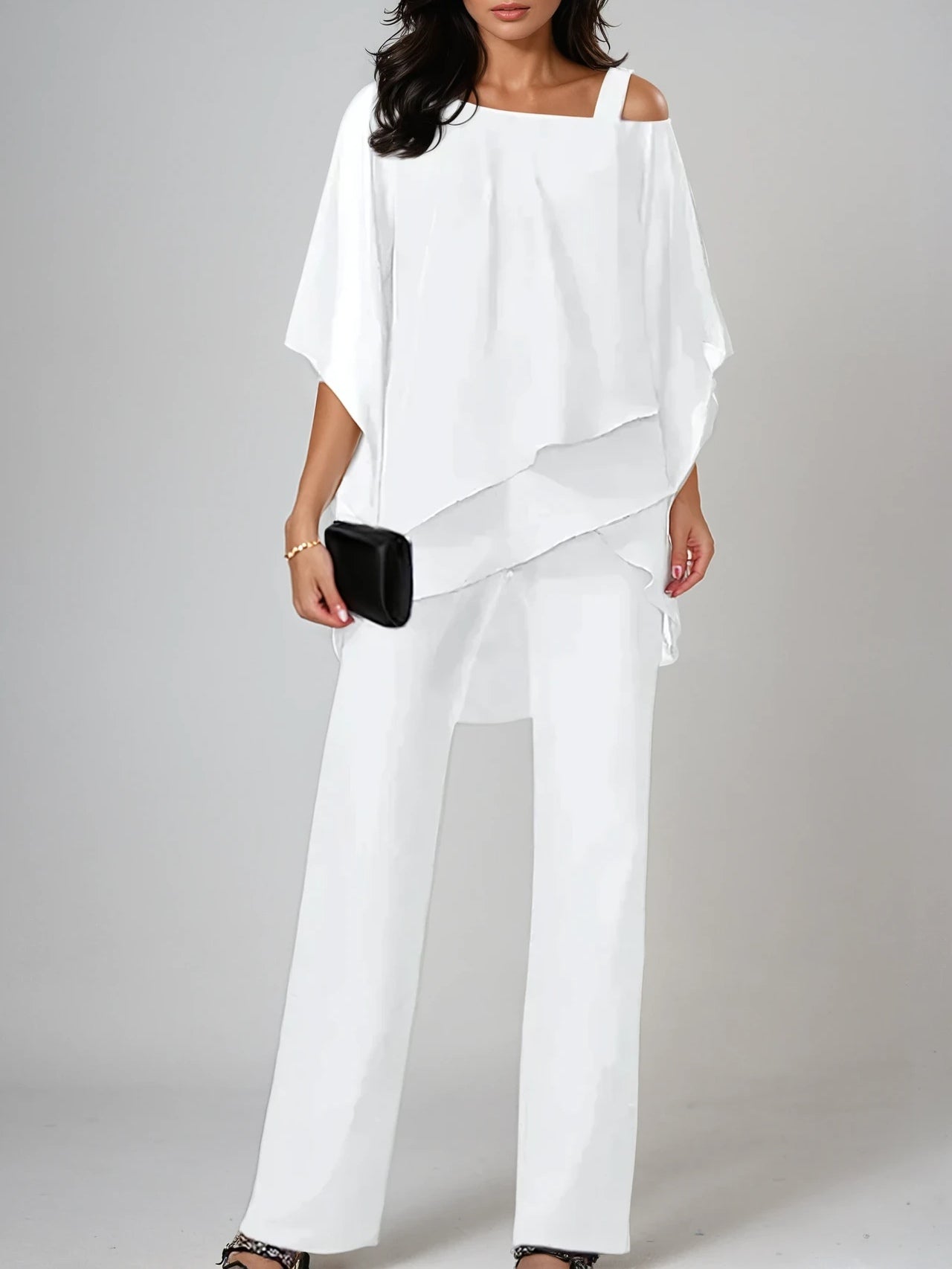 Sofia Off-the-Shoulder Chiffon Suit