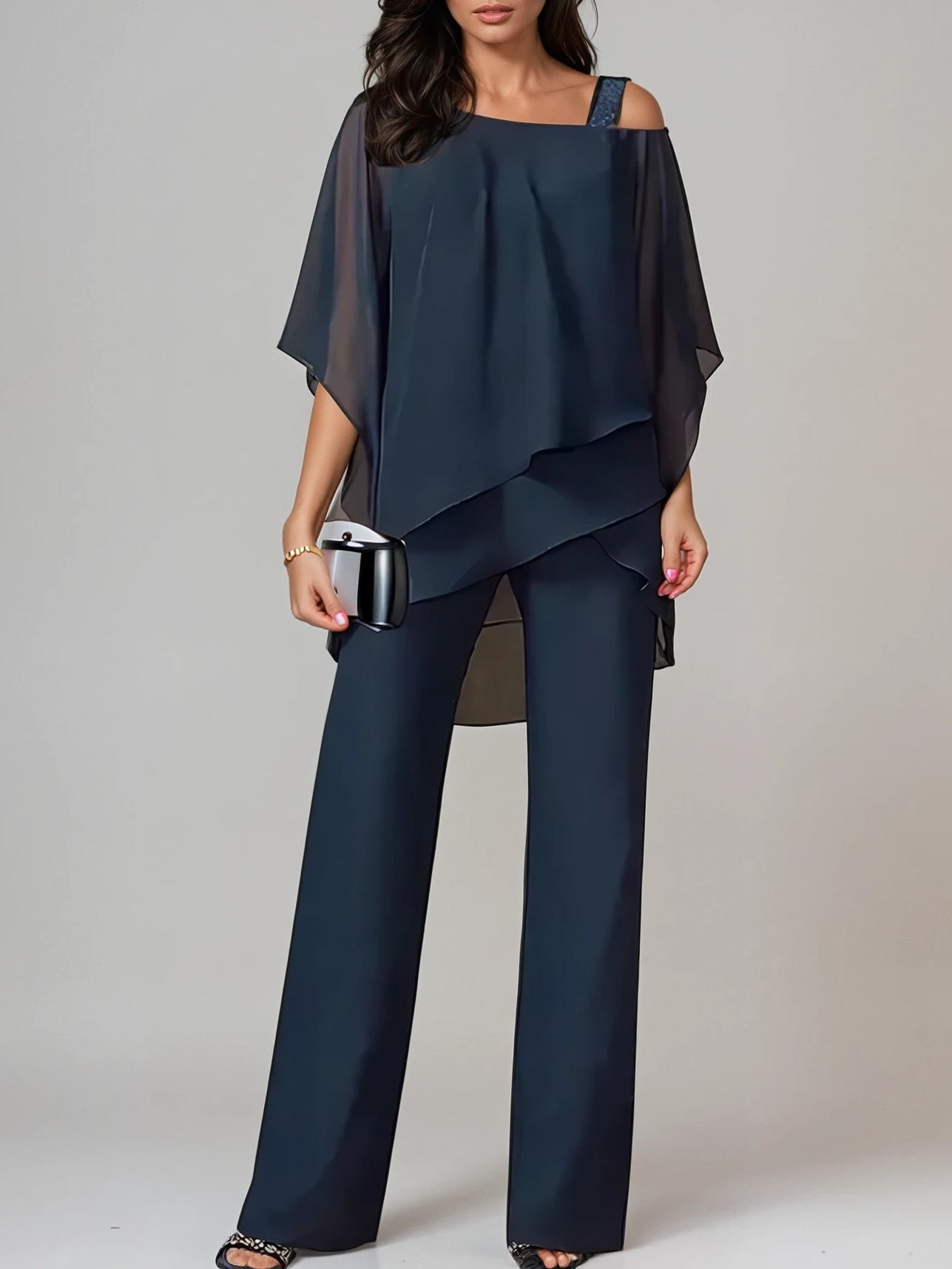 Sofia Off-the-Shoulder Chiffon Suit