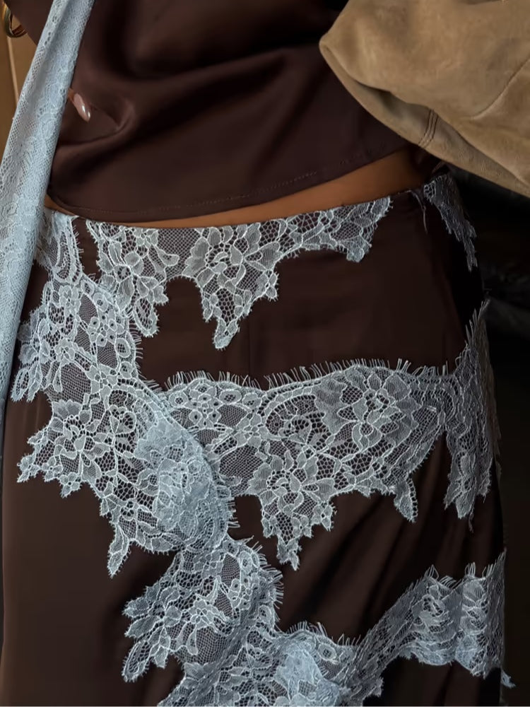 Isabella Lace Panel Top and Skirt Suit Set