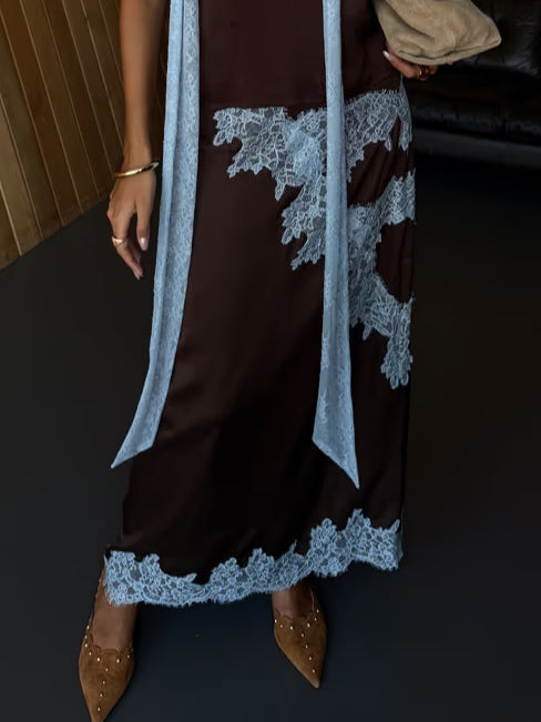 Isabella Lace Panel Top and Skirt Suit Set