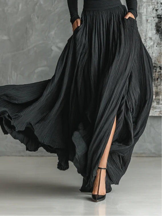 Samantha All Black Turtleneck and Pleated Skirt Set