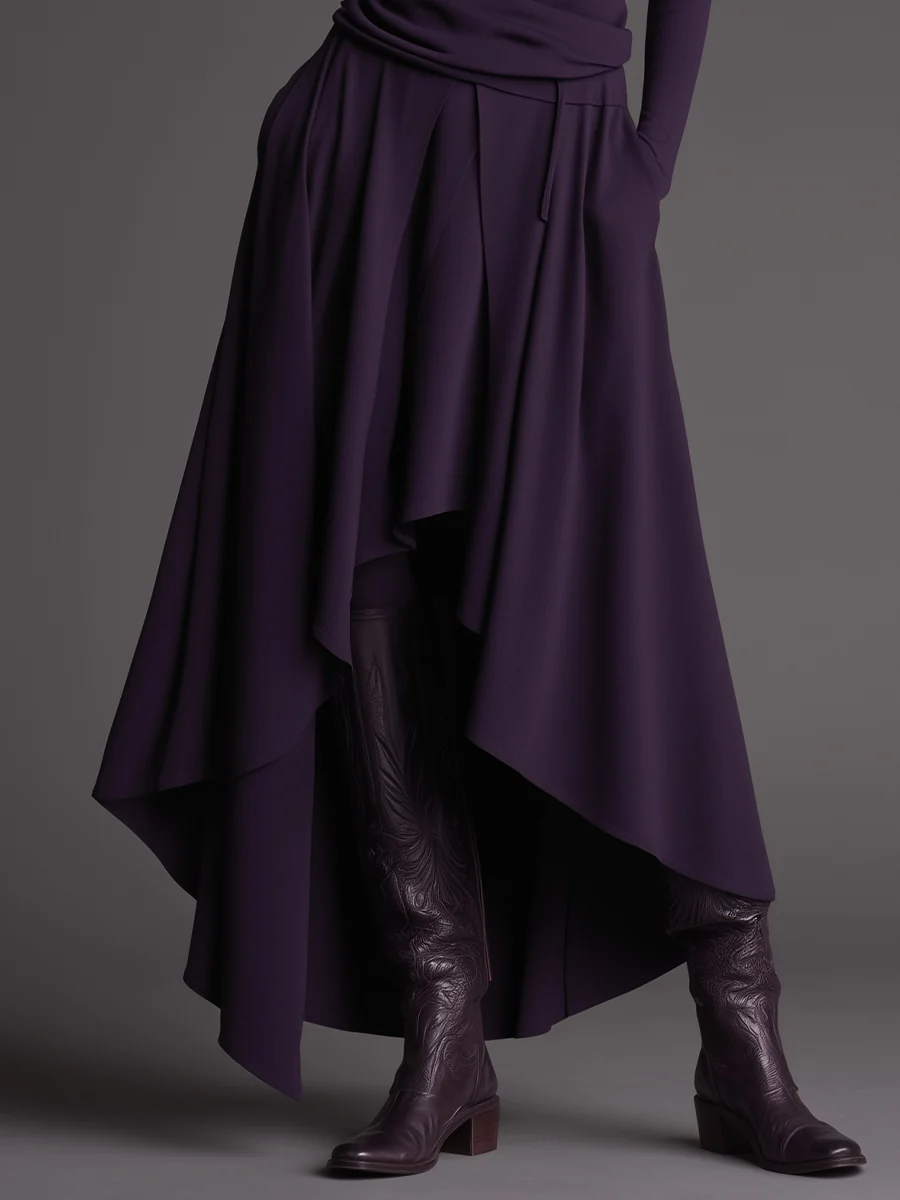Lilac Turtleneck Top and Asymmetrical Skirt Set