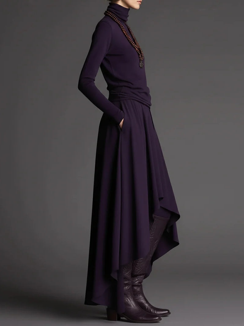 Lilac Turtleneck Top and Asymmetrical Skirt Set