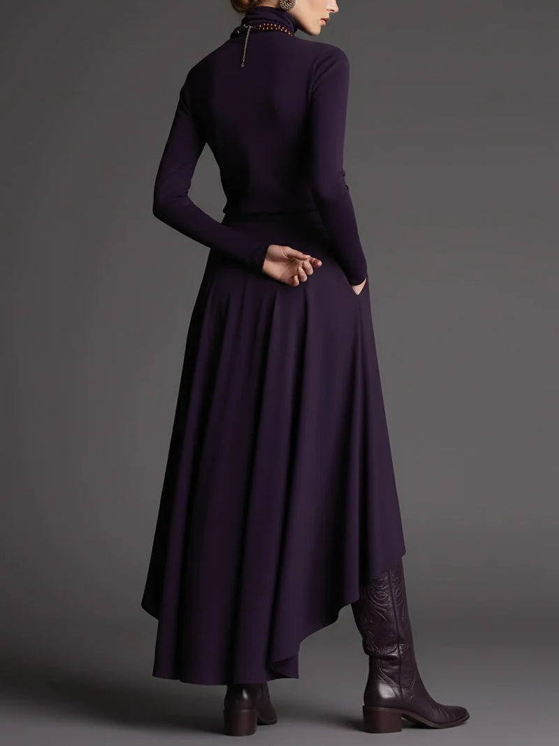 Lilac Turtleneck Top and Asymmetrical Skirt Set