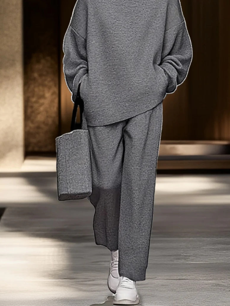 Sophia Gray Top and Wide-leg Pants Set