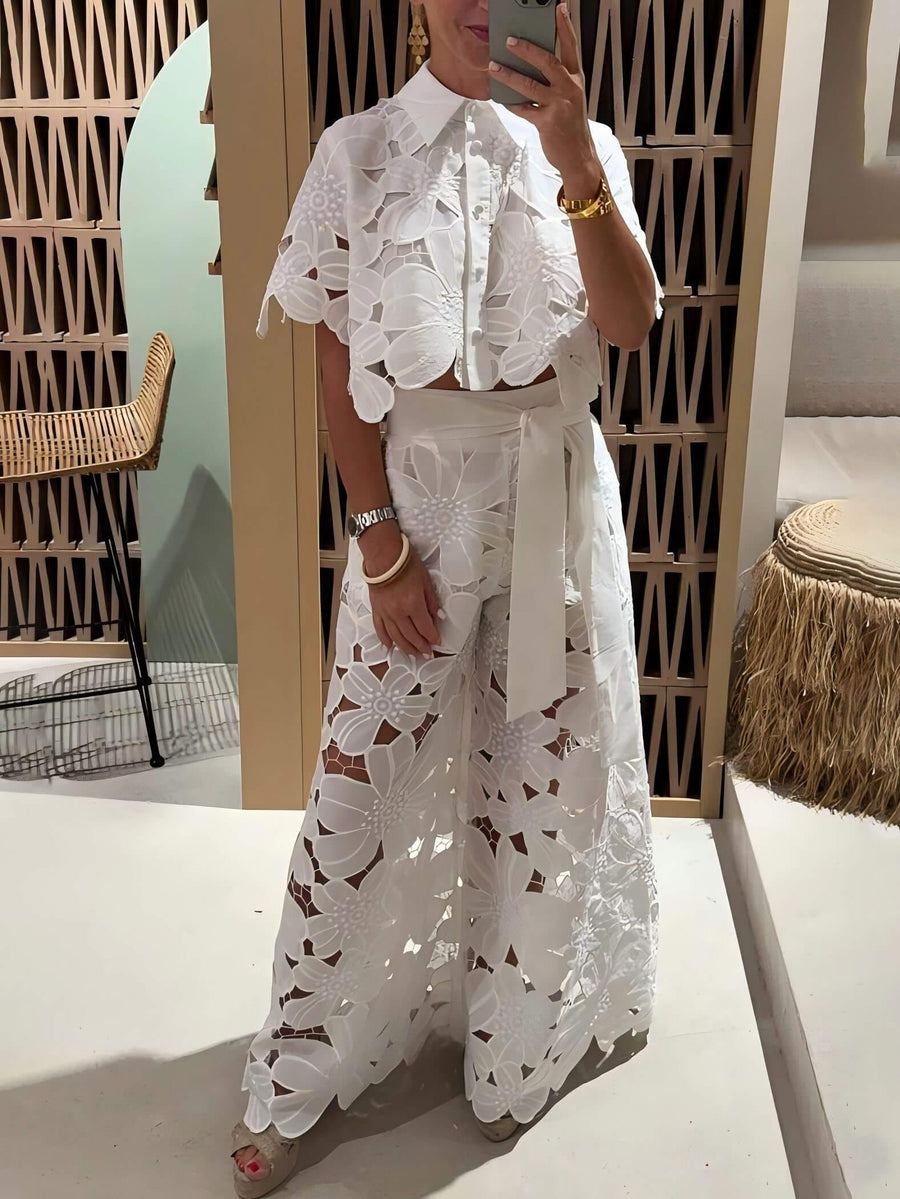 Isabella Floral Embroidery Hollow Suit