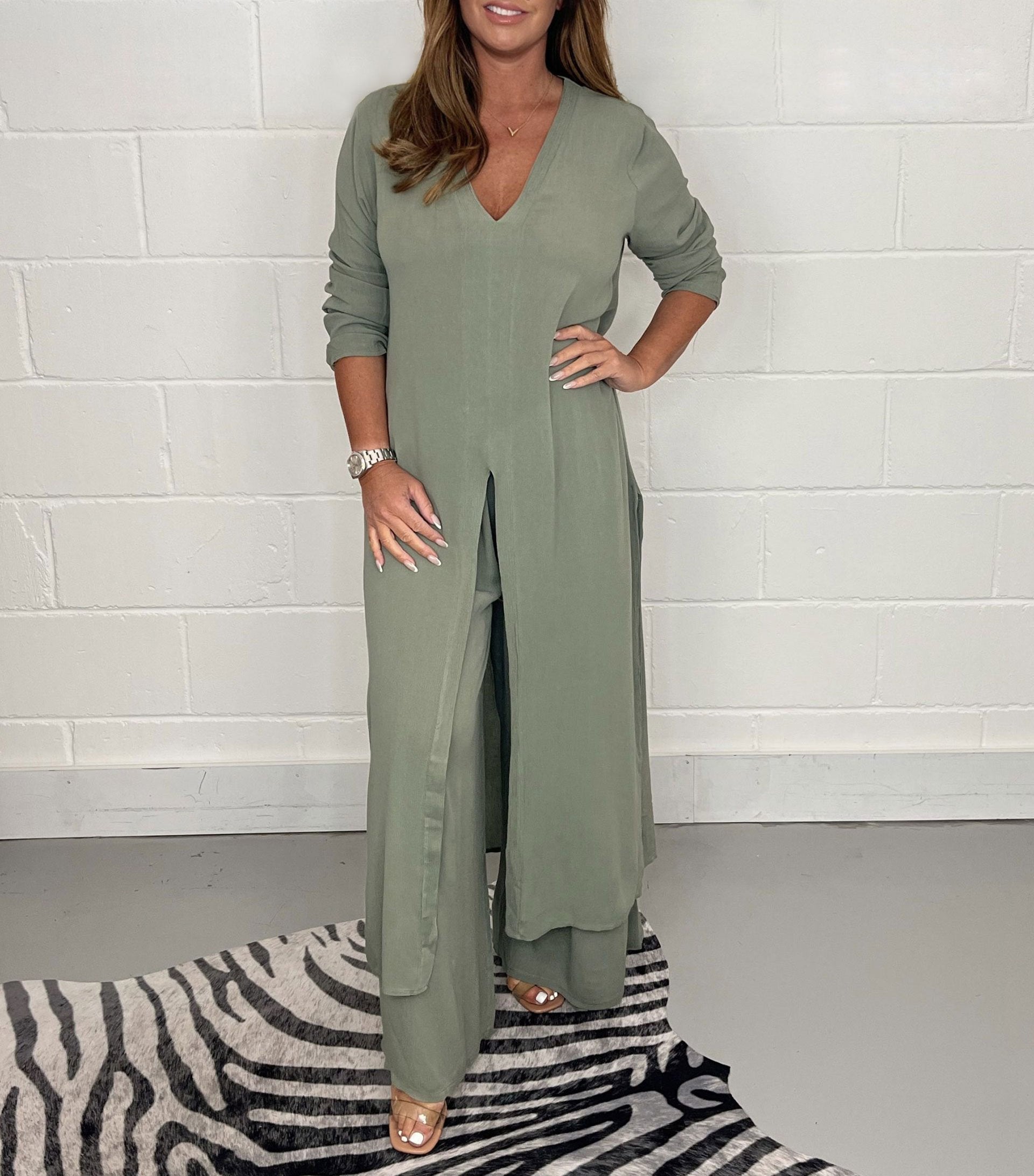 Sofia Casual Long Top and Matching Pants Set