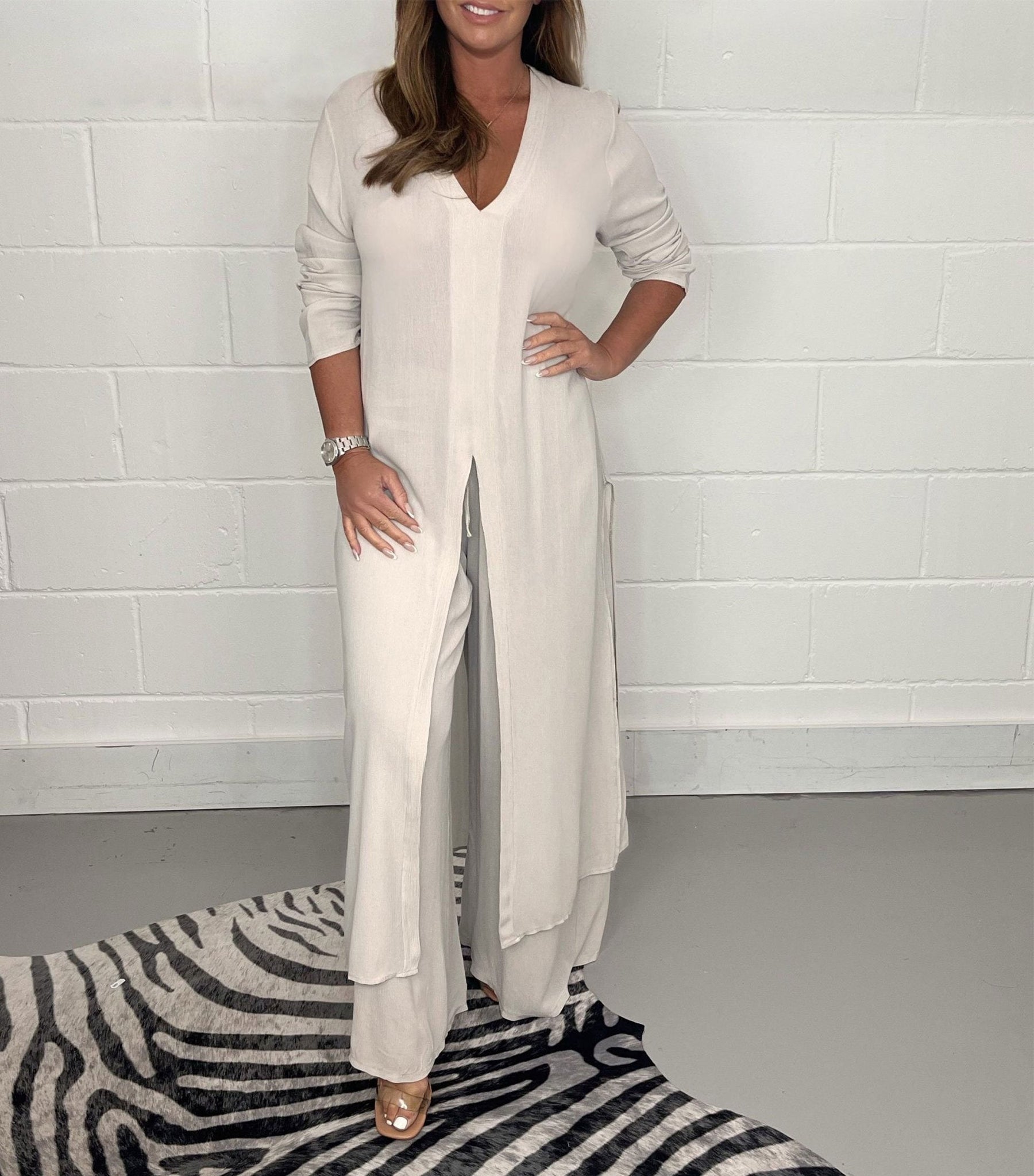 Sofia Casual Long Top and Matching Pants Set