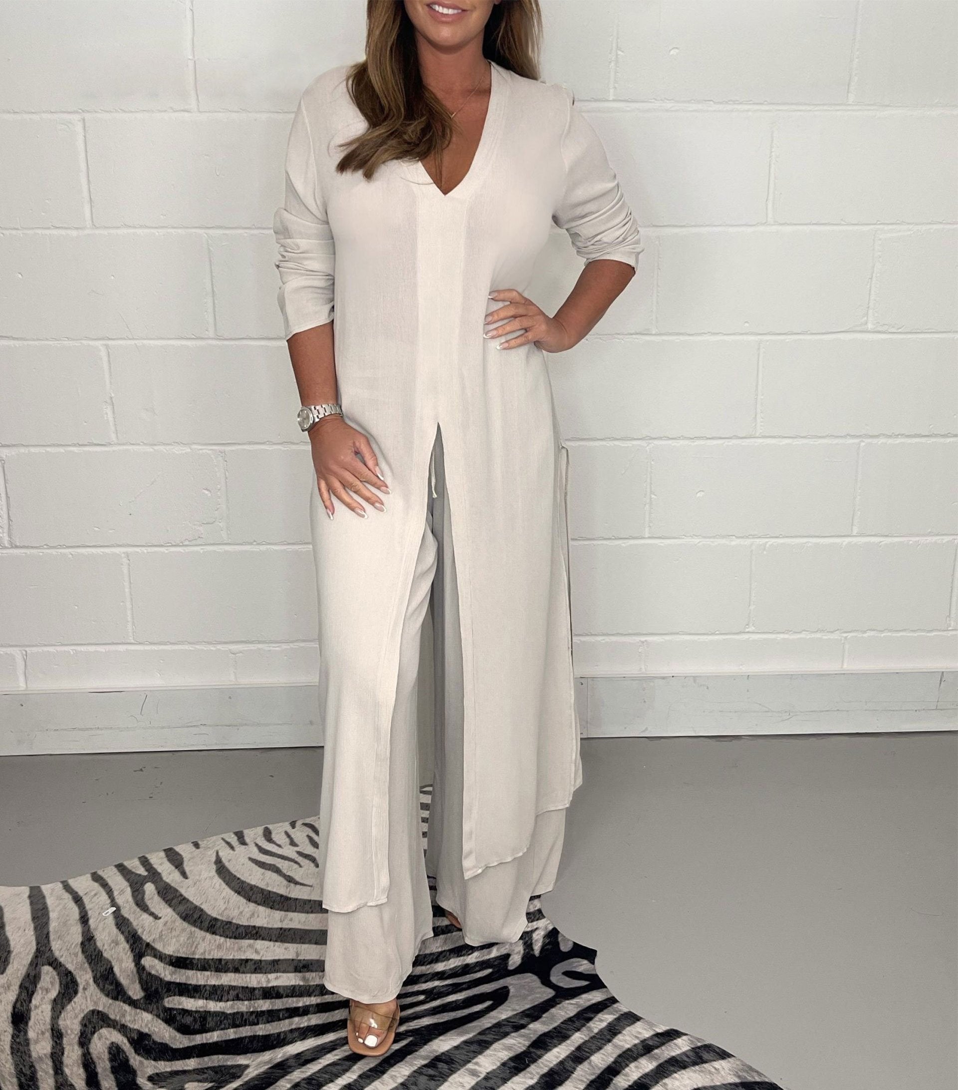 Sofia Casual Long Top and Matching Pants Set