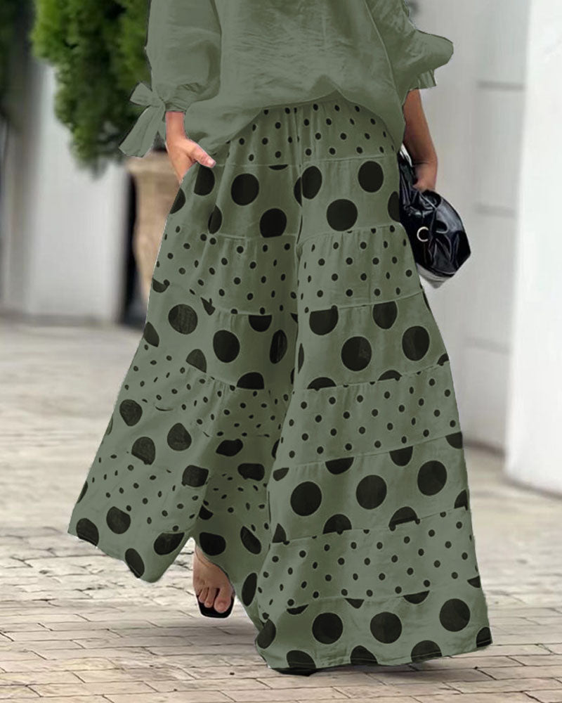 Samantha Casual Shoulder Top & Printed Pants Set