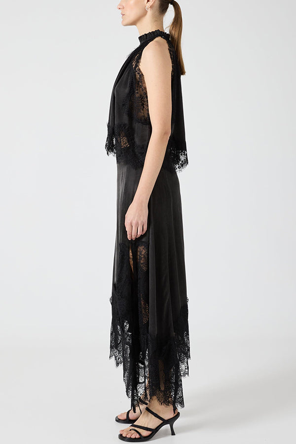Isabella Lace Pleated Top + Irregular Slit Skirt Set