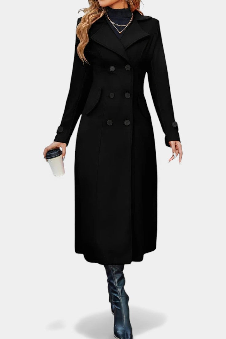 Naissa | Long Notched Lapel Double-Breasted Coat