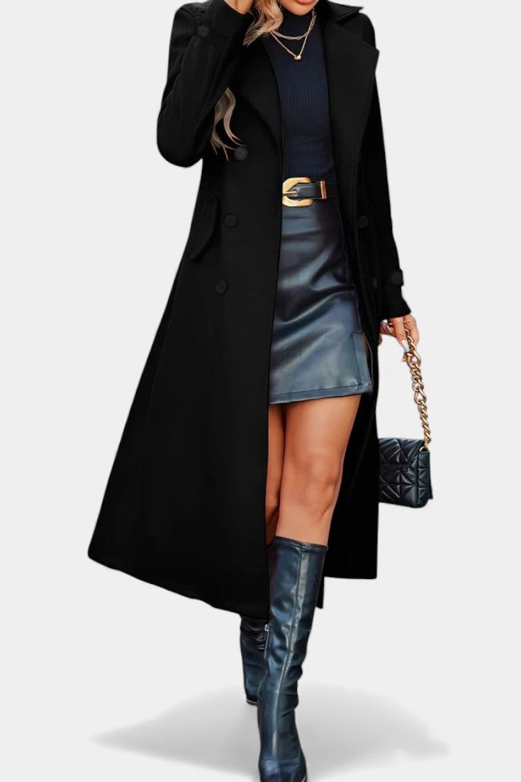 Naissa | Long Notched Lapel Double-Breasted Coat