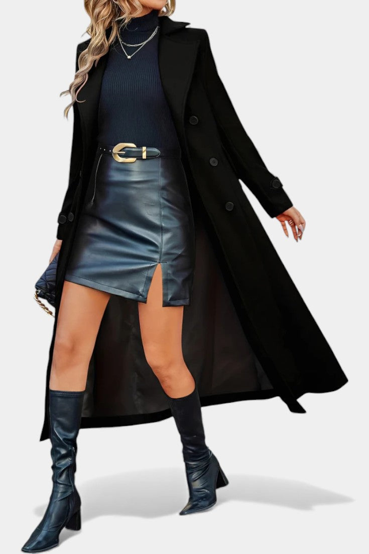 Naissa | Long Notched Lapel Double-Breasted Coat