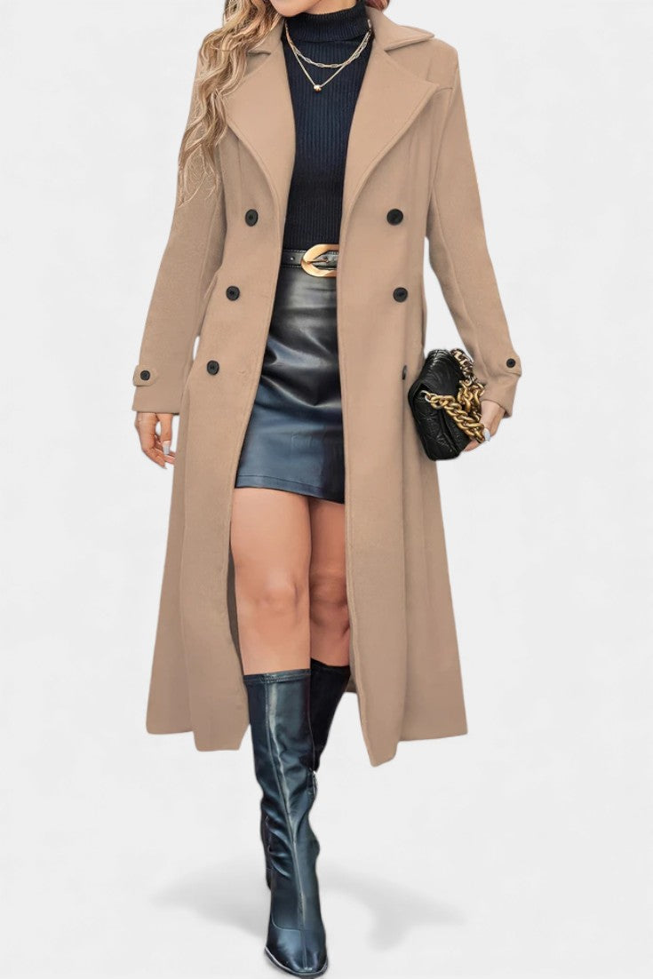 Naissa | Long Notched Lapel Double-Breasted Coat