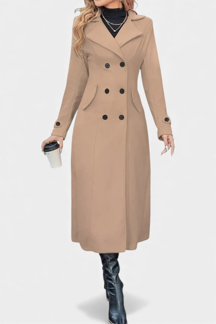 Naissa | Long Notched Lapel Double-Breasted Coat