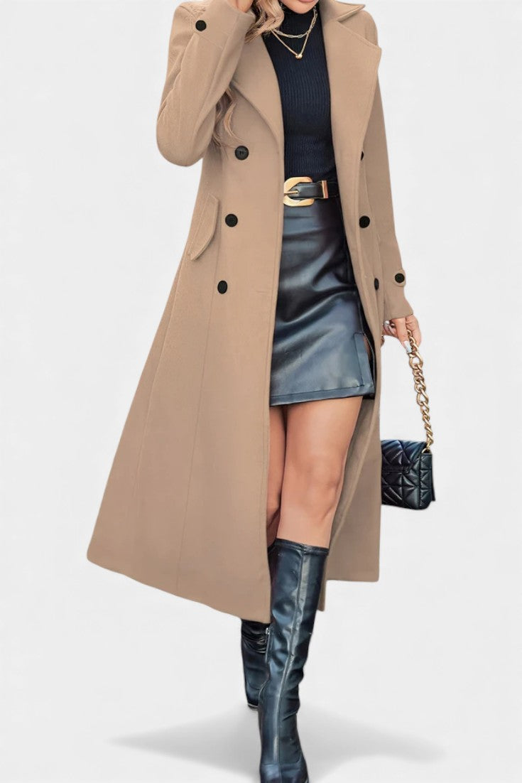 Naissa | Long Notched Lapel Double-Breasted Coat