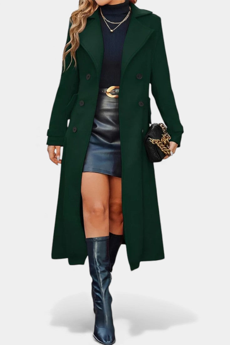 Naissa | Long Notched Lapel Double-Breasted Coat