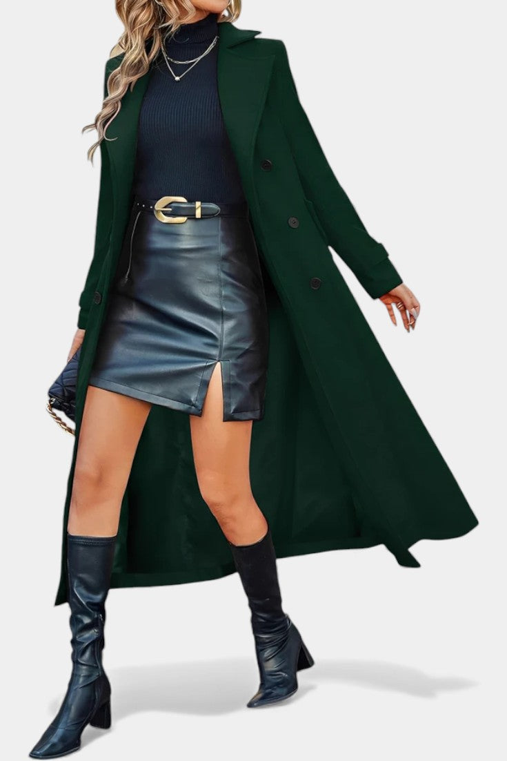 Naissa | Long Notched Lapel Double-Breasted Coat