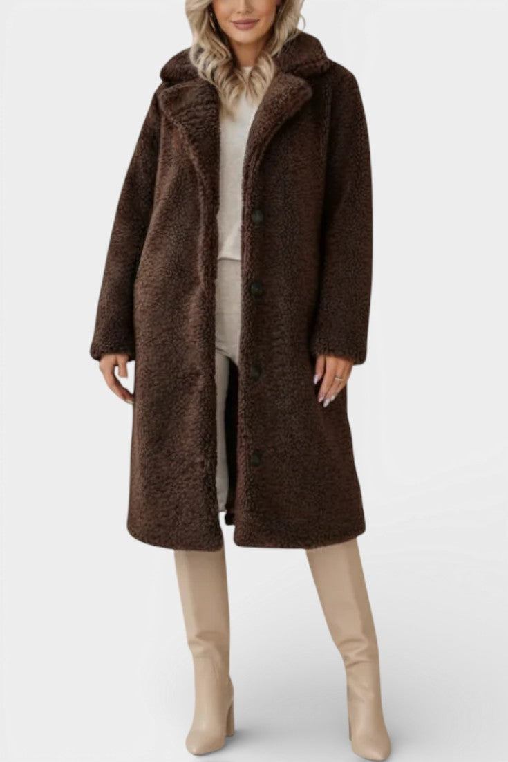 Verdeline | Teddy Long Oversized Coat with Notched Collar