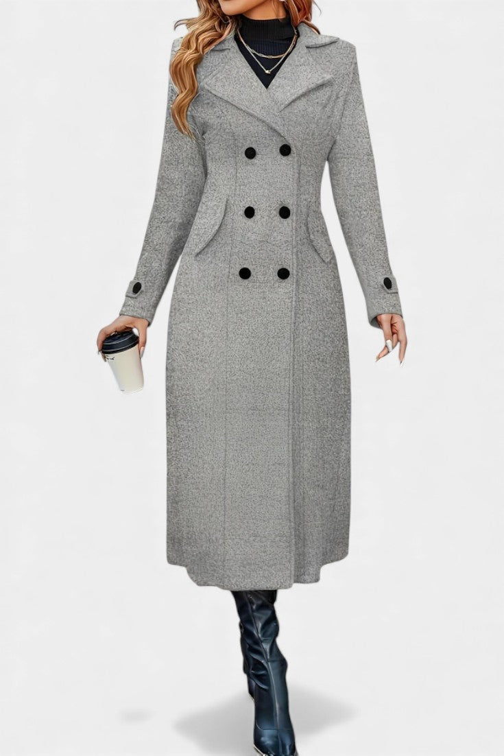 Naissa | Long Notched Lapel Double-Breasted Coat