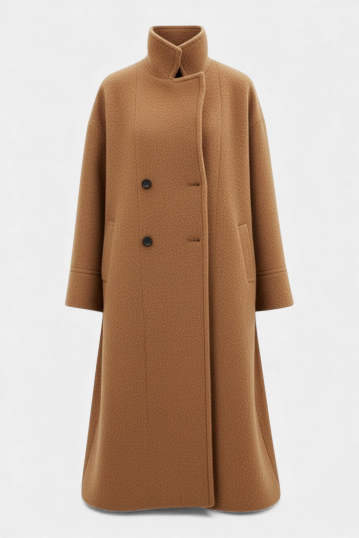 Camile | Long Oversized Double-Breasted Coat with Notched Collar
